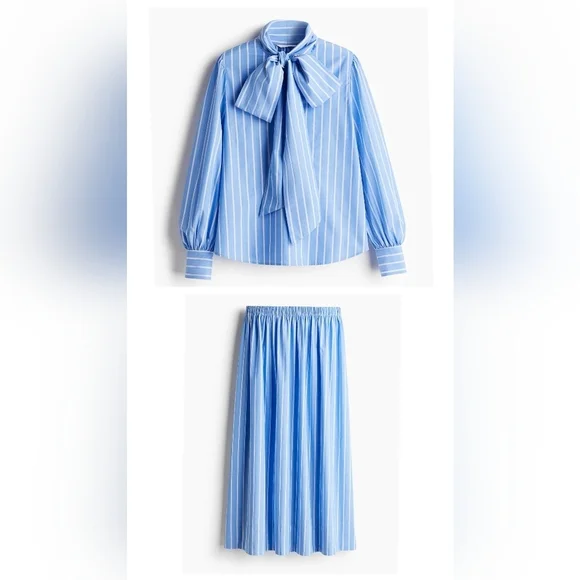 H&M Cotton Stripe Co-ord Skirt And Shirt Set Size L - Picture 2 of 8